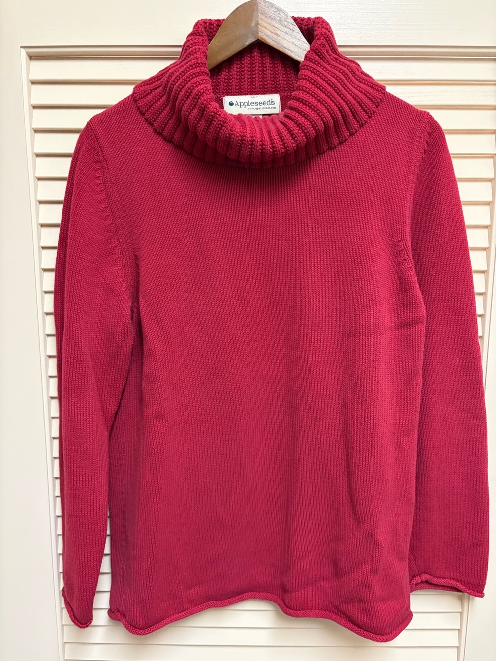 Appleseed’s Cotton Turtleneck Sweater Womens Medium Red Roll Neck Made Canada